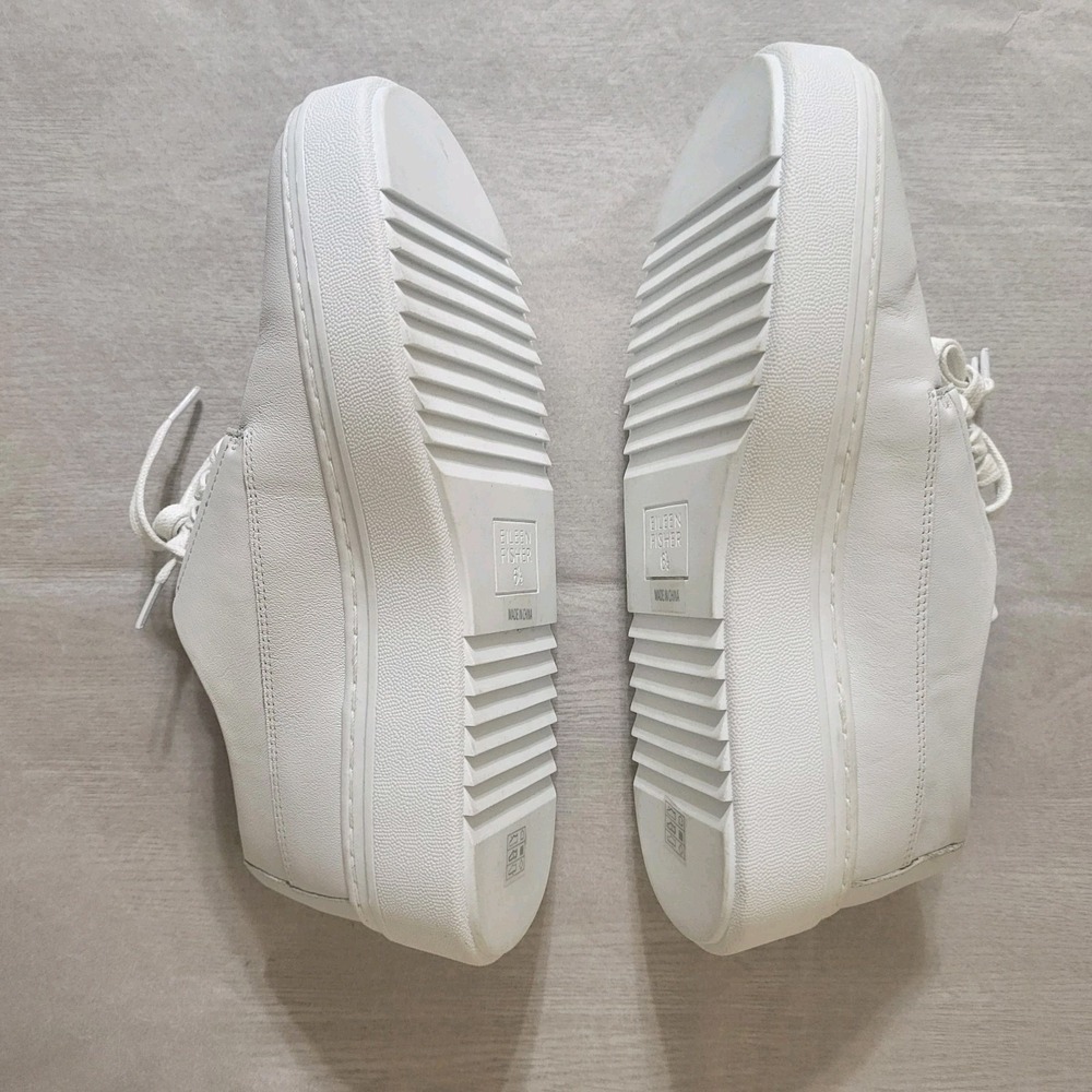 Eileen Fisher White Leather Lace Up Platform Sneakers Cushioned Womens Sz 6.5M - Picture 8 of 9